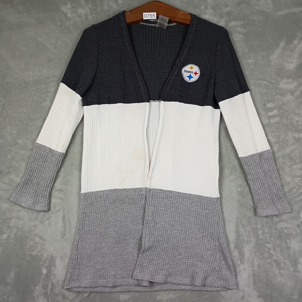 Gameday Couture Cardigan Women S Gray White Steelers Waffle Knit Colorblock Fan